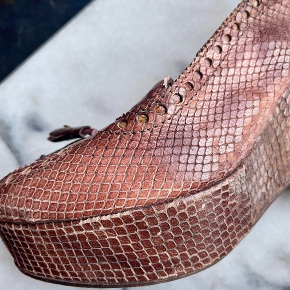 Vintage Henry Beguelin brown snakeskin leather sling back platforms - Picture 8 of 11